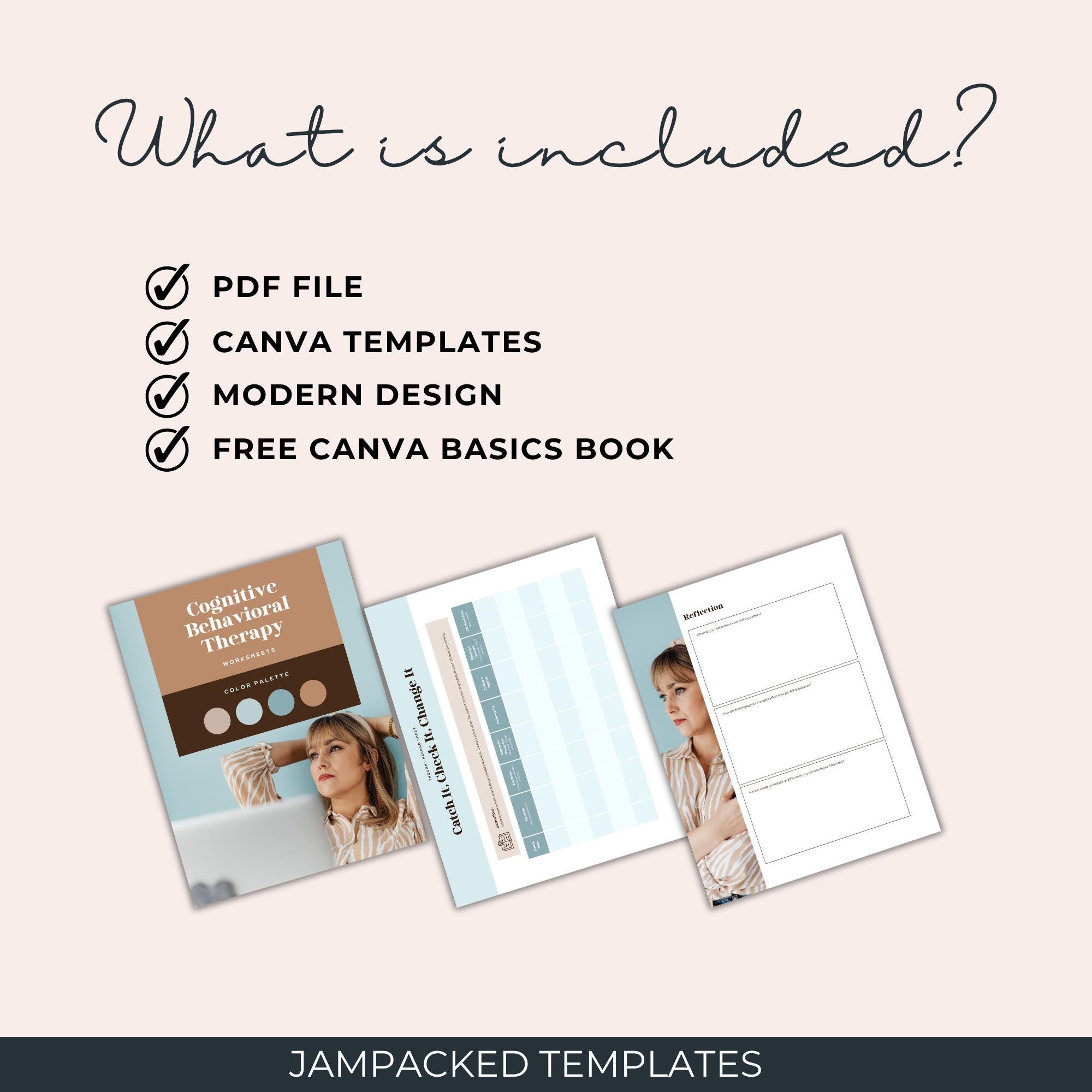 CBT Worksheets Printable Therapy Workbook PDF Canva Template Cognitive ...
