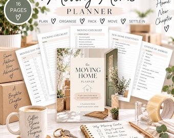Moving Home Planner|Room By Room List|Cleaning Checklist|Packing Checklist|House Moving Day Sheet|Move Day|Moving Template