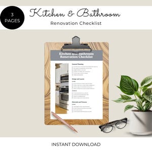 Kitchen & Bathroom Renovation Checklist|Editable Canva Template|PDF|Home Remodel Planner| Interior Design Guide