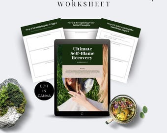 Self-Blame Recovery Worksheet | 13 Page PDF + Canva Template | Mental Health Journal | Therapy Printable | Affirmations & Prompts