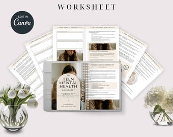 Teen Mental Health Worksheet, Printable Therapy Workbook, Canva Editable Counseling Tool, Teen Self-Reflection Journal, Mental Health PDF