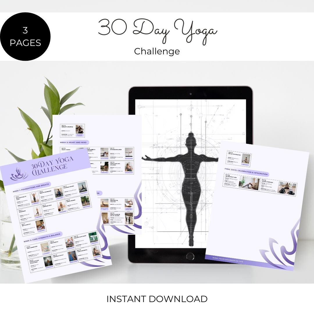 30 Day Yoga Challenge|editable Canva Template &amp; Pdf|daily Yoga Guide|wellness Planner ...