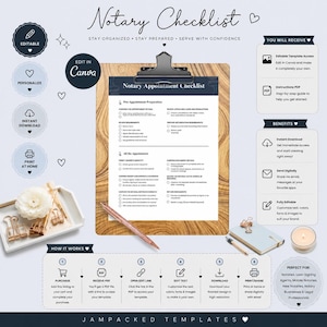Notary Appointment Checklist|Editable Canva Template & PDF|Loan Signing Guide|Mobile Notary Form and Appointment Process Tracker