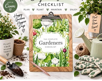 Garden Checklist Printable, Editable Canva Planner (PDF)