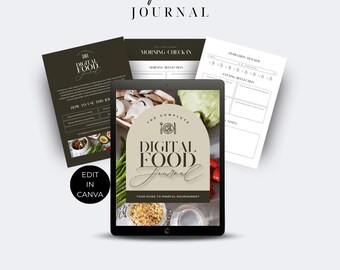 Digital Food Journal – 9-Page Printable + Canva Template – Mindful Eating Tracker & Wellness Journal for Personal Use