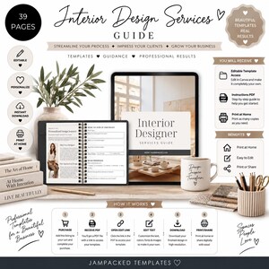 Interior Design Services Guide|Editable Canva Template|Client Onboarding|Project Management|Design Process Overview|Digital Download