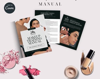 Manual de Treinamento para Maquiadores | Modelo de Guia de Treinamento para Maquiagem Editável de 15 Páginas no Canva | Download em PDF do Beauty Tutor Resource