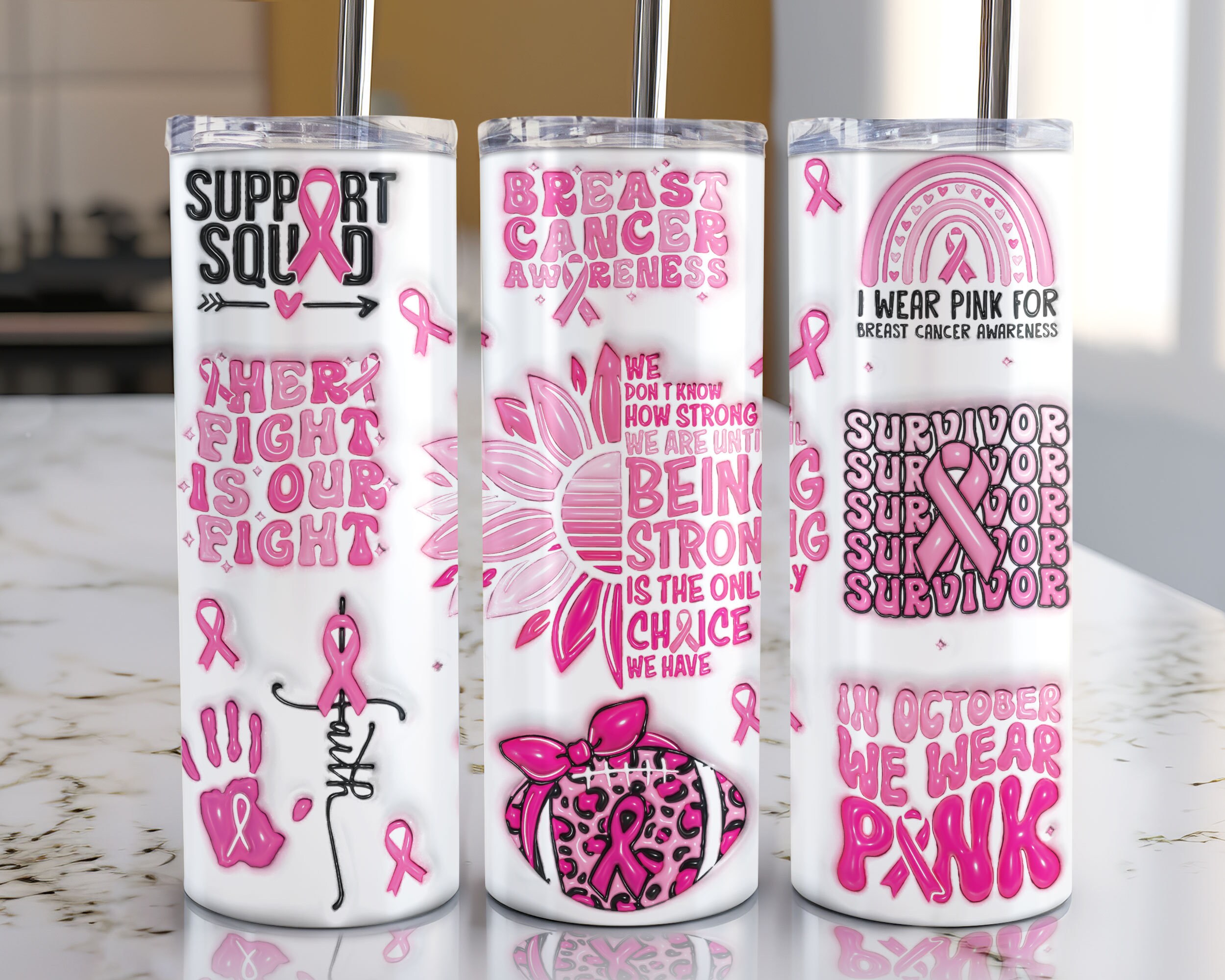3D Breast Cancer Tumbler Wrap Inflated Pink Ribbon Breast - Etsy
