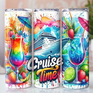 Cruise Time Tumbler Wrap, 20 oz Skinny Tumbler PNG Vacation Sublimation Design, Colorful Seamless Summer Tumbler Wrap, Digital Download