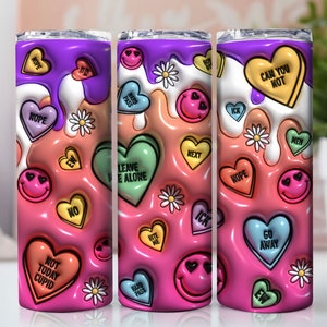 Funny Valentine's Day Inflated Tumbler Wrap, 3D Puffy Heart Conversation Candy 20oz Skinny Tumbler Sublimation Design PNG, Digital Download