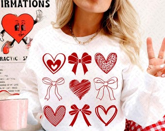 Valentine Coquette Heart PNG SVG, Valentine's Day Ribbon Bow Png, XoXo Png, Doodle Heart, Be Mine Png, Valentines Shirt Gifts Design