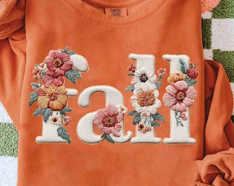 Fall PNG, Preppy Fall PNG, Autumn Png, Trendy Png, Faux Embroidery Flower Png, Pumpkin Season Png, Cute Fall Sweatshirt Design, Boho Png