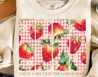 Aardbeiensmaak en bloemen png, bijbelvers png, christelijk png, inspirerend png, aardbei png, zomer png, trendy png, t-shirt