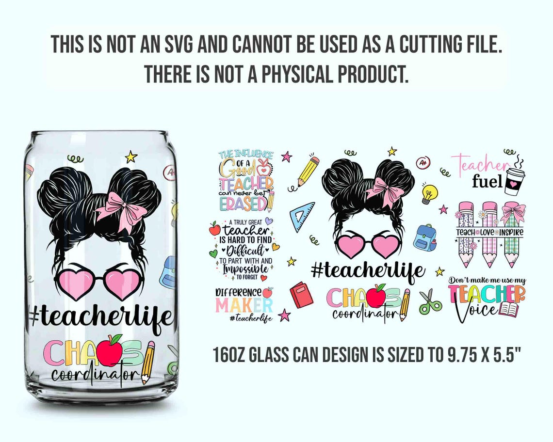 Teacher Fuel 16oz Libbey Glass Can Wrap Design, Teach Love Inspire ...