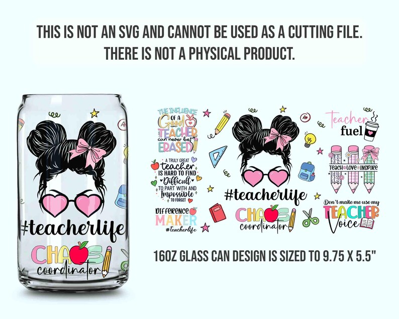 Teacher Fuel 16oz Libbey Glass Can Wrap Design, Teach Love Inspire ...