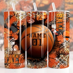 20oz Skinny Tumbler Basketball, Sublimation Designs PNG File Digital Download Basketball Tumbler PNG 300 DPI Custom Name Tumbler Design