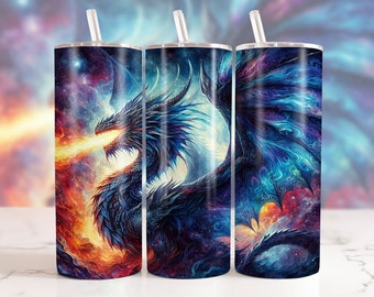Envoltura de vaso de dragón negro, Diseño de vaso de sublimación delgado de 20 oz, Diseño de sublimación de dragón Png, Vaso de fantasía vibrante Png Descargas
