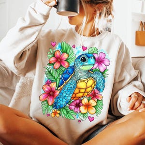 Boho Floral Sea Turtle PNG, Summer Png, Brushstroke Turtle Png, Beach Png, Turtle Png, Nautical Sublimation Designs, Fisherman Aesthetic Png