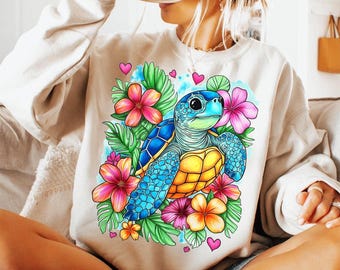 Boho Floral Sea Turtle PNG, Summer Png, Brushstroke Turtle Png, Beach Png, Turtle Png, Nautical Sublimation Designs, Fisherman Aesthetic Png
