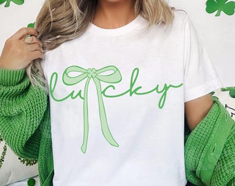 Lucky St.Patricks Day Coquette Png, St Patricks day png, Lucky png, St Patrick Bow Png, St Pattys day png, Girl st patricks day, Shamrock
