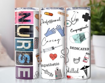 Nurse Tumbler Wrap Seamless Sublimation Nursing Design PNG, 20 oz Skinny Tumbler Wrap Nurse Life RN Tumbler PNG Instant Digital Download