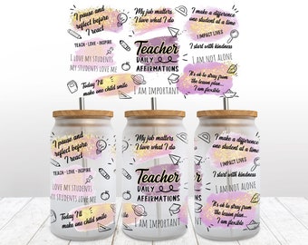 Lärarbekräftelser Libbey glasburk 16 oz sublimeringsdesign, lärarliv sublimeringspng, lärarcitat tumbler png glasdesign