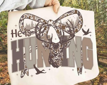 Retro He's Hunting Camo Png, Deer Hunting, Deer Hunting Season, Girls Camo Bow Png, Hunting Season, Duck Hunting Camo Coquette Bow Png