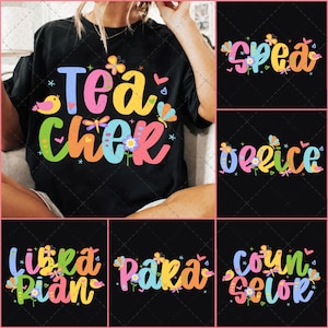 Colorful Teacher School Occupation PNG Bundle, Preppy Back to School Teacher Sped Para Counselor, Preppy First Day of School Girly Png