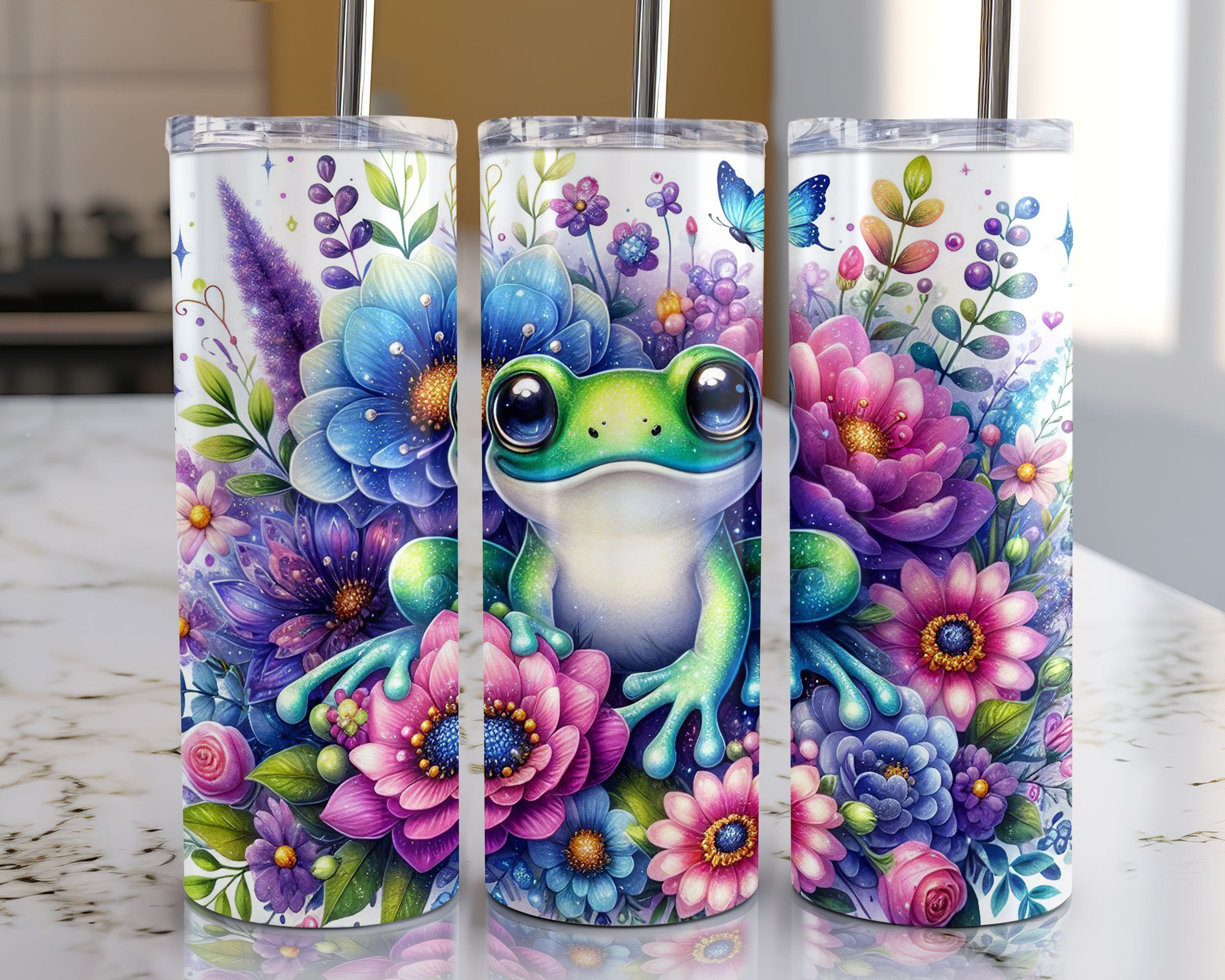 Floral Tree Frog Tumbler Wrap 20 Oz Skinny Tumbler Sublimation Design ...