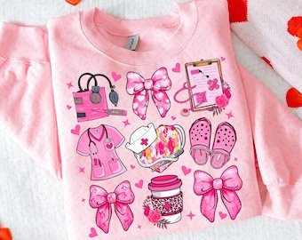 Pink Nurse Valentine Coquette bow png, Nurse Valentine Png, Valentine Png, Valentine nurse Shirt Png, Nurse sublimation, Nurse heart png