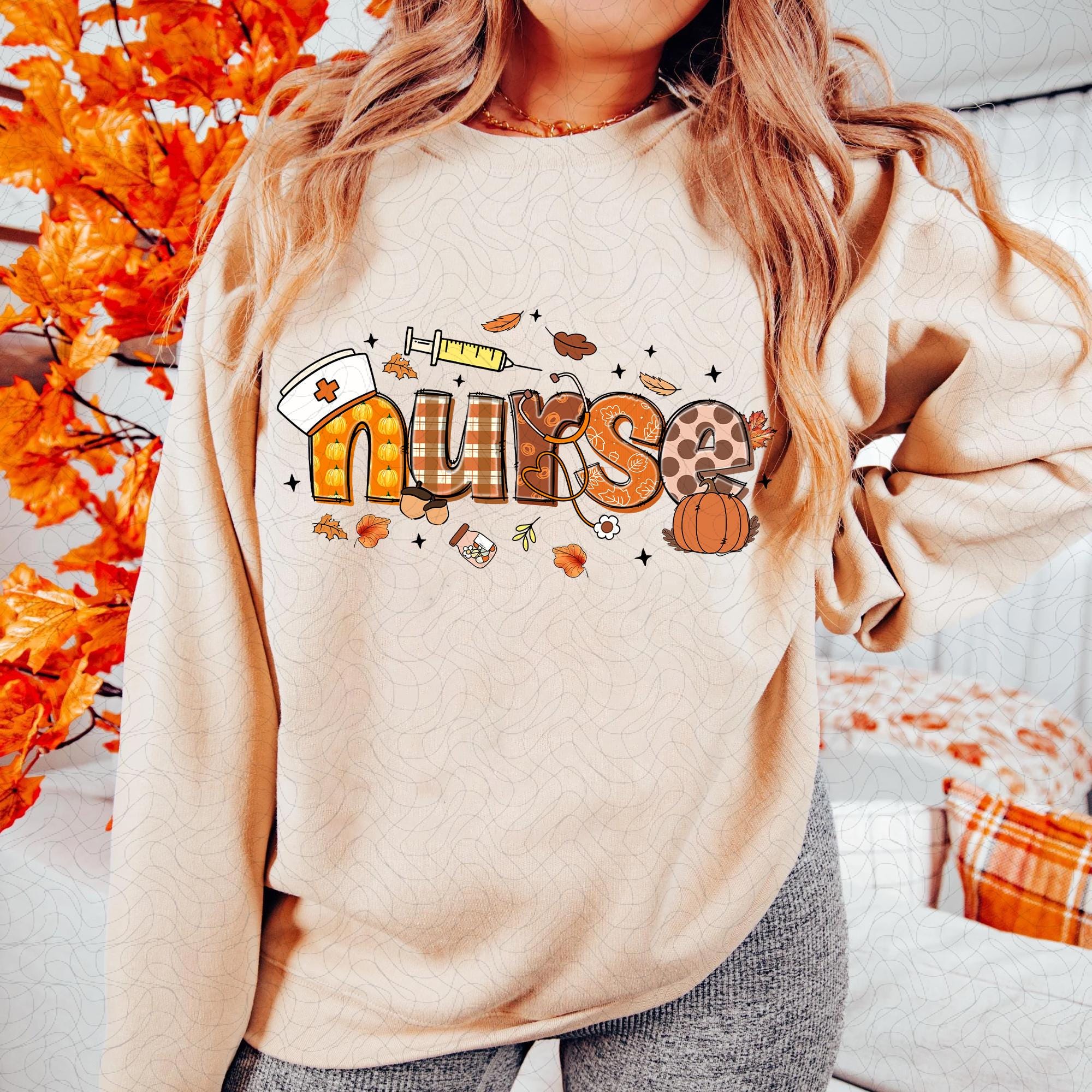 Fall Nurse Png, Nursing Png, Nurse Pumpkins Png, Retro Nurse Png ...