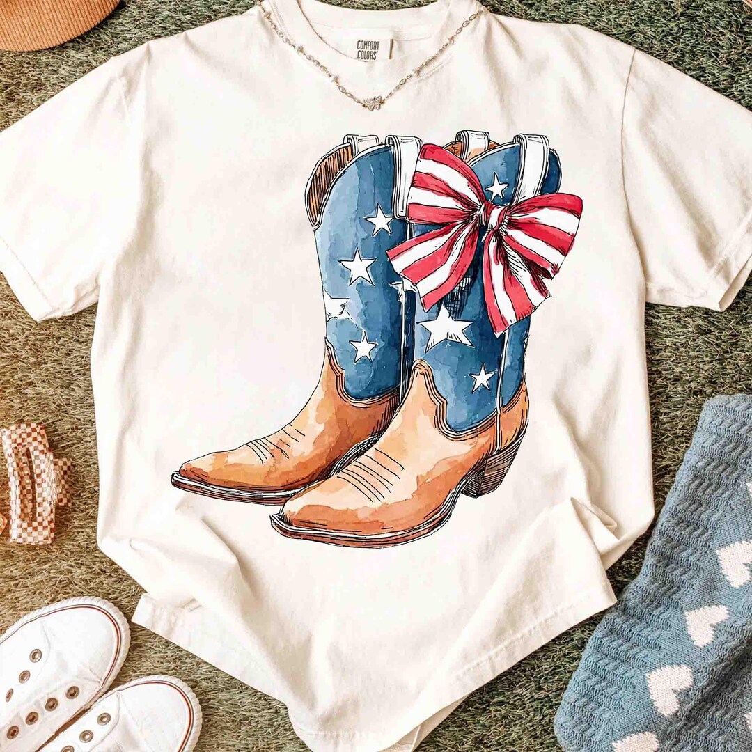Patriotic Coquette Cowgirl Boots Png, Preppy 4th of July Western Png ...