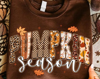 Pumpkin Season PNG, Leopard Checkered Fall Sublimation Design, Autumn Retro Letter PNG, Trendy Thanksgiving Shirt Download,Checkered Mom PNG