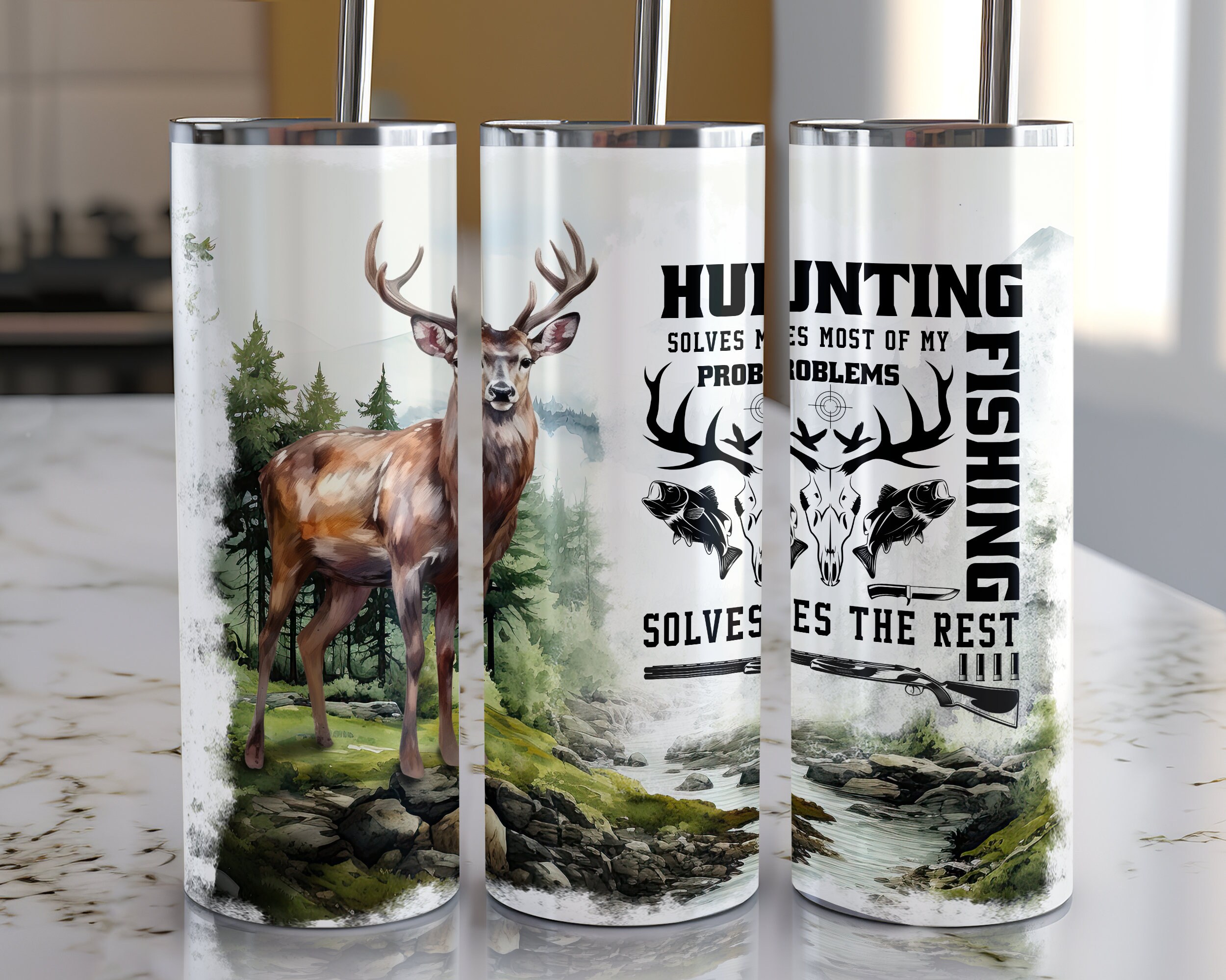 Hunting Fishing 20oz Skinny Tumbler Sublimation Design Digital Download ...