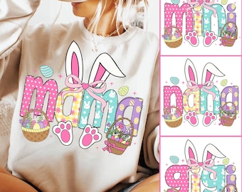 Mama Easter Coquette Png, Happy Easter PNG, Easter Png Bundle, Mini, Nana, Gigi, Retro Easter Egg Png, Easter Bunny Png, Floral Spring Png