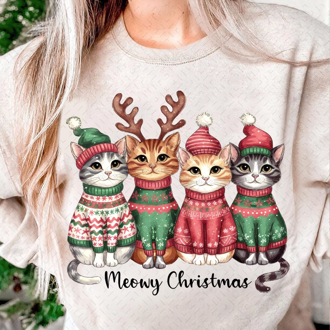 Meowy Christmas Png, Christmas Cat Png, Cute Cats With Santa Claus Hat ...
