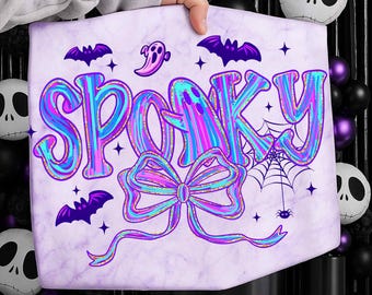 プレッピーで不気味なコケットPNG、パステルカラーのハロウィン昇華デザイン、ガーリーなゴーストコウモリパンプキンリボン、秋PNG、トレンディなハロウィン昇華デザイン