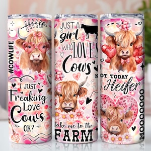 Lustige Highland Kuh Valentine 20 Unzen Skinny Tumbler Wrap, Sublimationsdesign, digitaler Download PNG, Farm Life Tumbler Wrap für Straight / Tapered