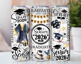 Senior 2026 20 oz skinny tumbler png, Graduation tumbler wrap png, Senior 20 oz tumbler designs, tumbler png download