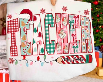 Christmas Teacher Coquette Png, Preppy Leopard Teacher Xmas Tree Png, Merry Teacher Png, Girly Glitter Pink Christmas Teach Png