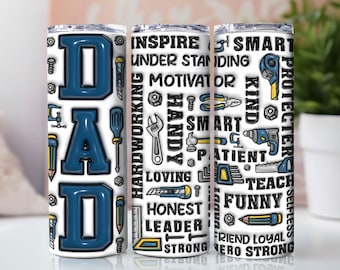 3D Inflated Dad 20oz Skinny Tumbler Wrap, Sublimation Design, Digital Download PNG, Fathers Day Tumbler Wrap PNG, Dad Tumbler Wrap for Men