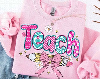Retro Checkered Teacher PNG, Floral Coquette Teacher Png, Preppy Teacher Shirt Png, Retro Teacher Png for Shirt, Sublimation, Coquette Bow