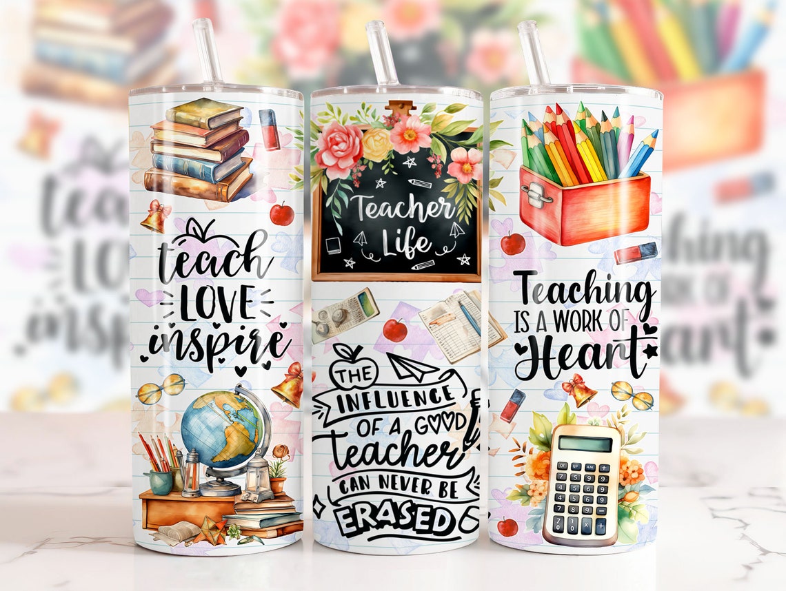 Teacher Tumbler Wrap PNG, 20 Oz Skinny Tumbler Sublimation Design ...