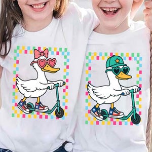 Boy Girl Goose PNG, Cute Boy Girl Summer PNG, Silly Goose Boy Png, Scooter Boy and Girl Design Sublimation, Kids Summer Shirt Png