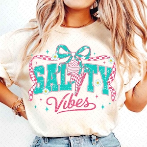 Checkerboard Salty Summer Png, Salty Coquette Summer Bow Shirt, Summer Beach Vibes Png Shirt, Coquette Summer Design, Summer Shirt Design