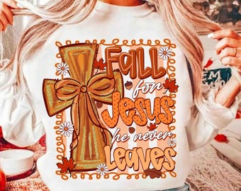 Fall for Jesus Png, Floral Christian Fall Png, Preppy Autumn Pumpkin Cross Png, Christian Bible Verse Sublimation, Coquette Fall Png