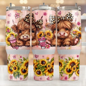 Baby highland cow 40oz wrap, Sublimation design templates, 40oz png Digital download. Clip art download, 40oz tumbler with handle