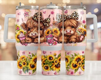 Baby highland cow 40oz wrap, Sublimation design templates, 40oz png Digital download. Clip art download, 40oz tumbler with handle
