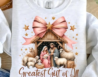 Greatest Gift of all PNG, Bow Nativity Png, Coquette Christmas Sublimation, Bow Manger png, Christian Coquette PNG, Jesus Manger PNG