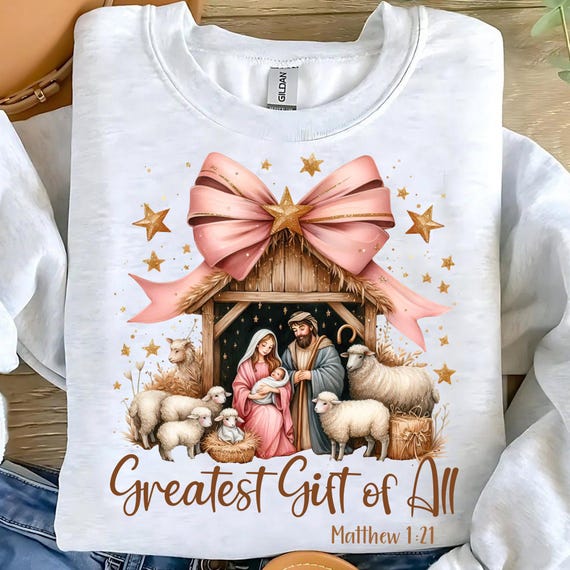 Greatest Gift of all PNG, Bow Nativity Png, Coquette Christmas Sublimation, Bow Manger png, Christian Coquette PNG, Jesus Manger PNG